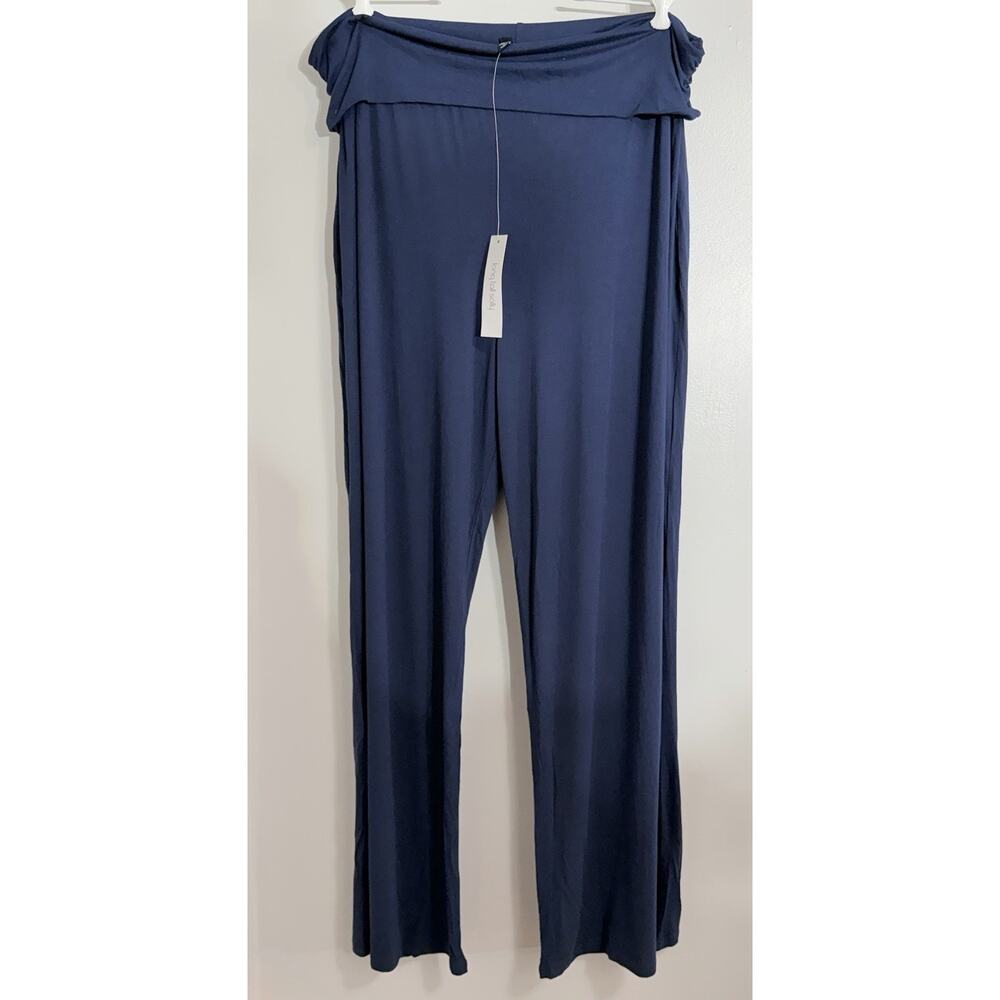 NEW Long Tall Sally Navy Jersey Knit Comfort Wide Leg Trouser Pull On US 20 UK24